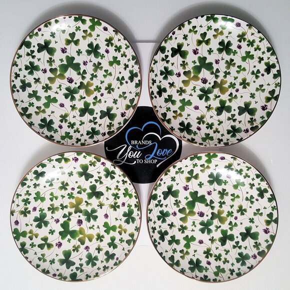 NEW Pottery Barn S/4 Shamrock Appetizer Plates NIB St. Patrick's Day Irish - Picture 4 of 5